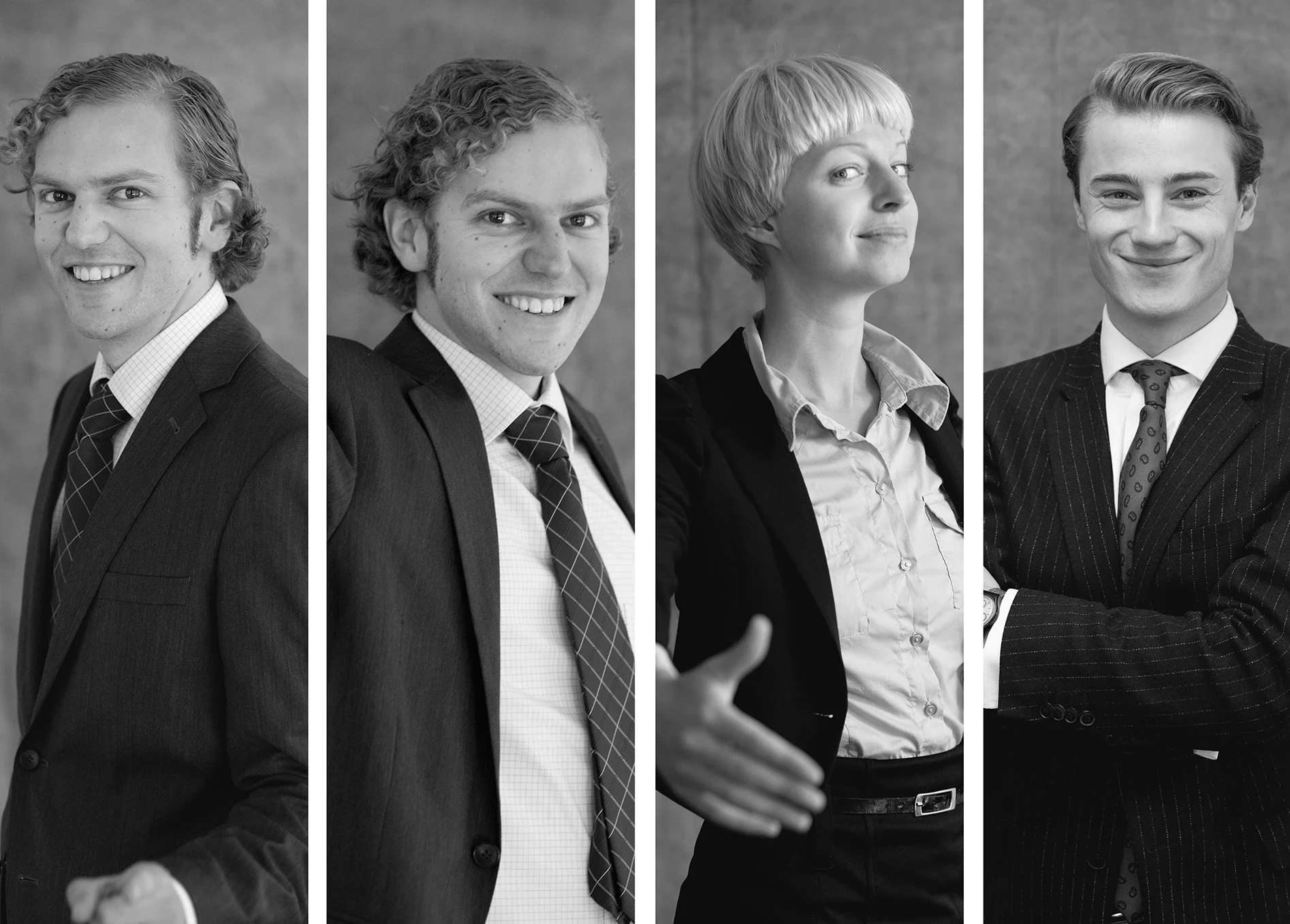 Portrait Gruppe, Team, locker, Agentur, Schwarz-Weiß