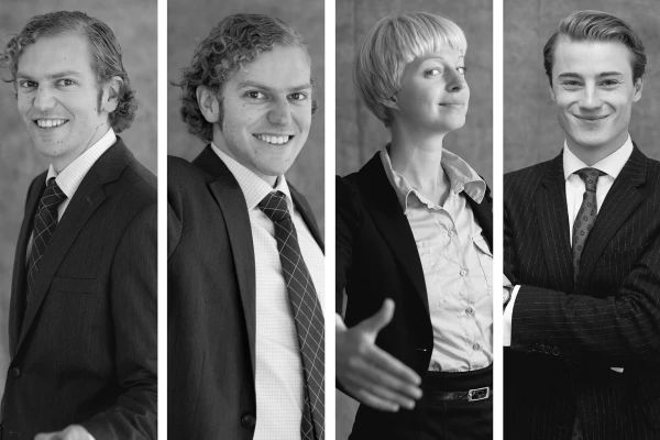 Portrait Gruppe, Team, locker, Agentur, Schwarz-Weiß